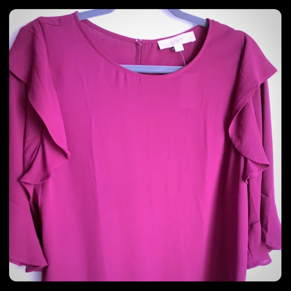 LOFT Ruffle Sleeve Blouse in Bright Magenta